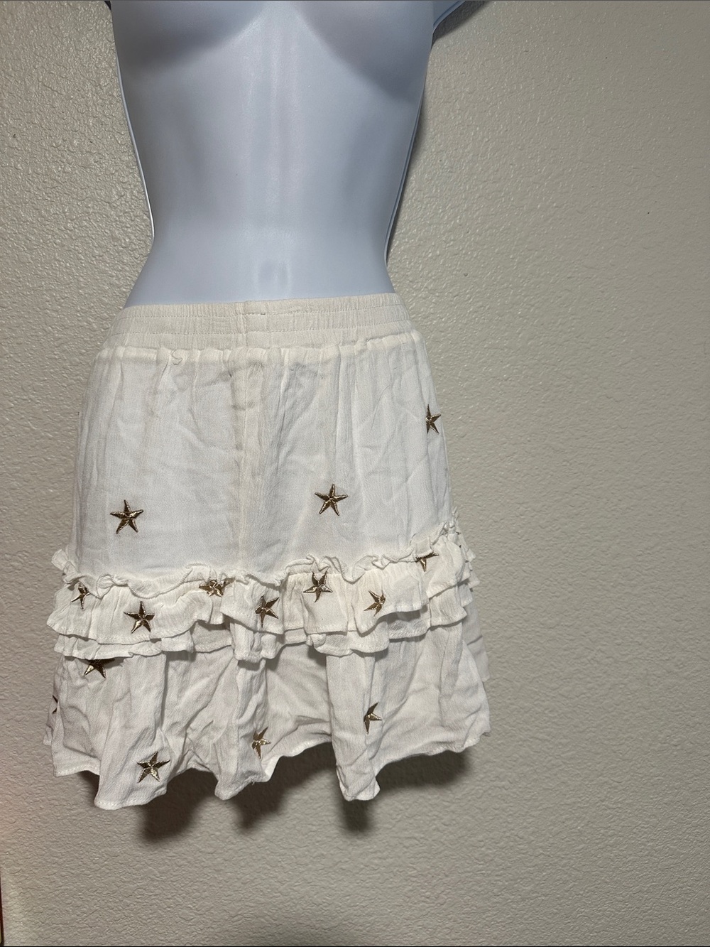 Storia White Mini Skirt with Gold Star Embroidery